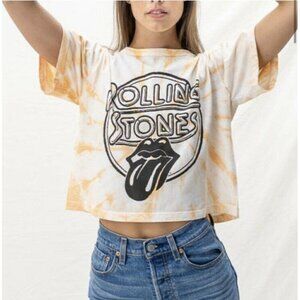 Daydreamer Rolling Stones Rebel Tie Dye Cropped Graphic Tee Size Medium